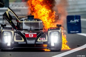 James Rossiter (GBR) / Pierre Kaffer (DEU) / Christopher Bouchut (FRA) / drivers of car #9 LMP1 LOTUS (ROU) Lotus T129 - AER Pit Lane Fire - 6 Hours of Fuji at Fuji Speedway - Shizuoka Prefecture - Japan