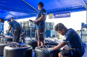 3. Two containers of Michelin tyres travel with the event